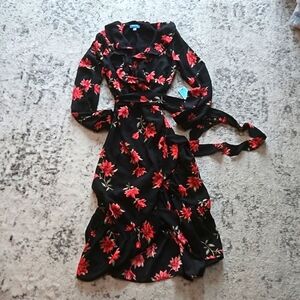 Draper James RSVP floral ruffle long sleeve midi wrap dress NWT 2022